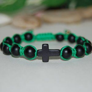 Cross Bracelet,Onyx Bracelet,Drawstring Bracelet,Black Cross Bracelet,Onyx Stone